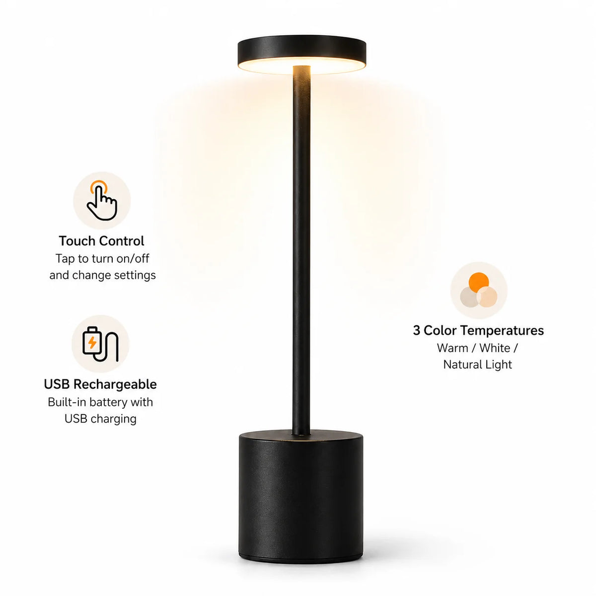 Orb cordless touch table lamp, image 2 of 6